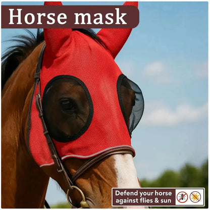 New Elastic Horse Fly Mask, Breathable Adjustable Face Cover, Mosquito and Insect Protection for Horses, Comfortable Equestrian Riding Gear