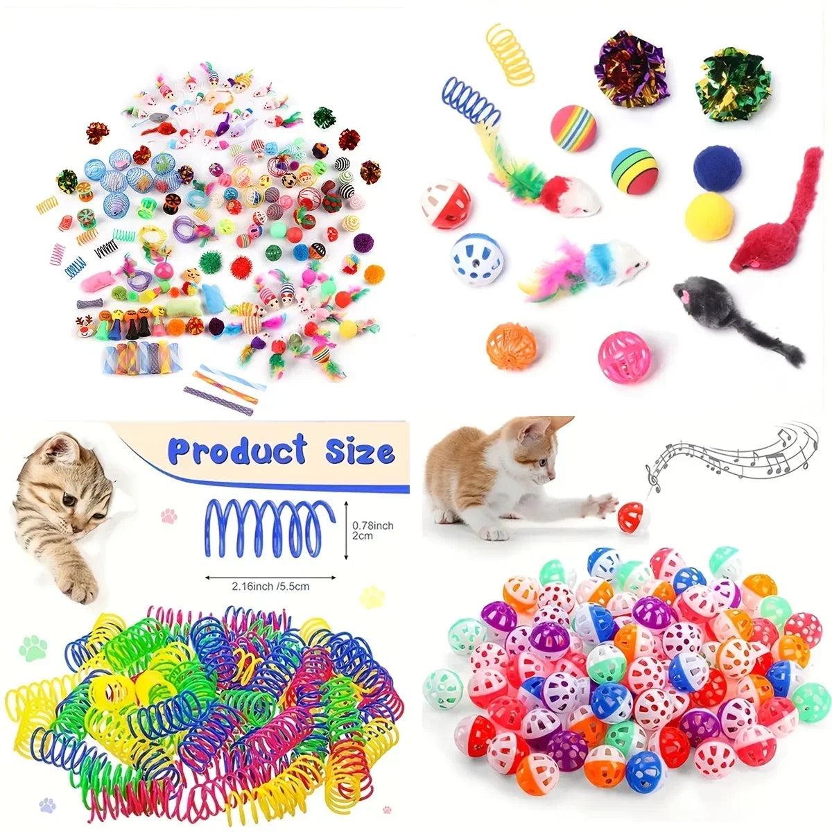 Cat Toys Mixed Pack (56/28/14 pcs) – Plastic & Plush Toy Variety Set for Multiple Cats
