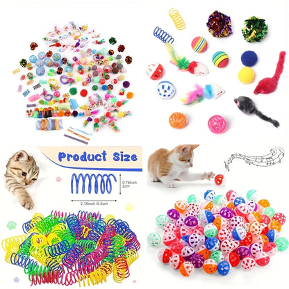 Cat Toys Mixed Pack (56/28/14 pcs) – Plastic & Plush Toy Variety Set for Multiple Cats