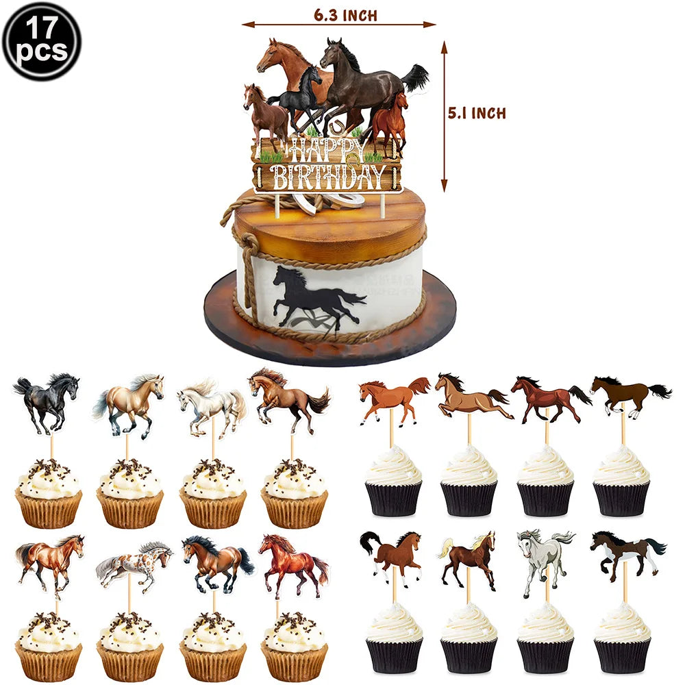 Horse Balloon Set, 30-Inch Horse-Shaped Balloons, 40-Inch Number Balloon and Star Balloons, Horse Racing-Themed Birthday Party Decorations
