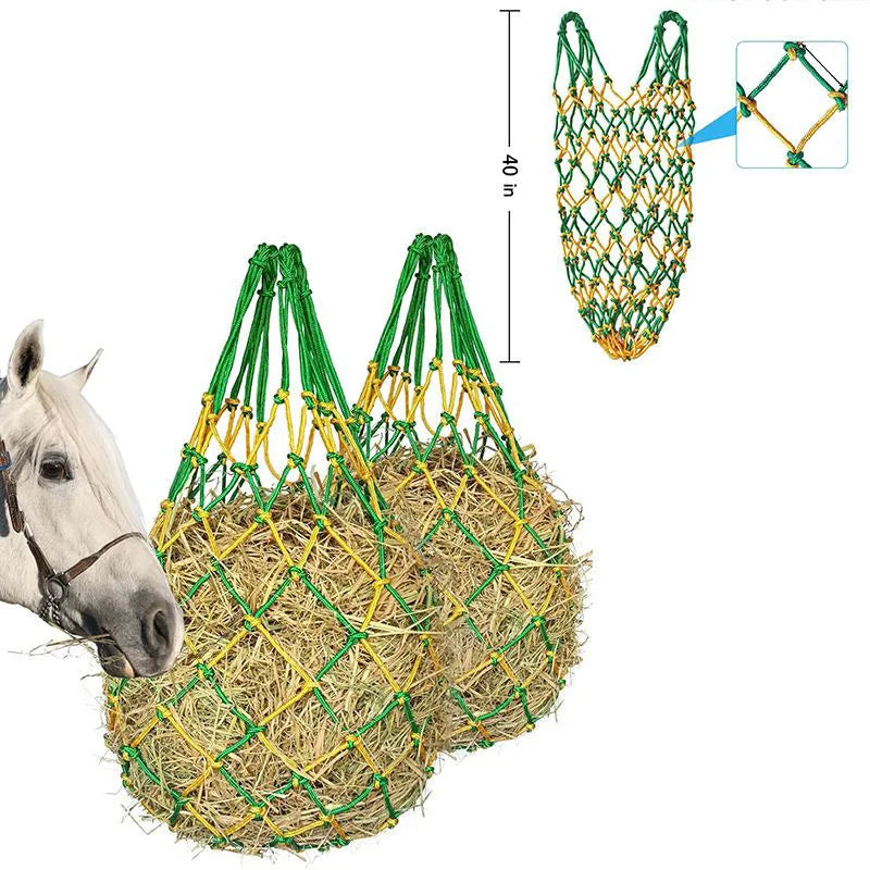 2 Pack Heavy-Duty Horse Hay Net Bags – 2" Hole Slow Feeder with Adjustable Drawstring
