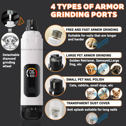 Pet Electric Nail Grinder – Rechargeable LED Dog & Cat Nail Clipper with 6-Speed Control