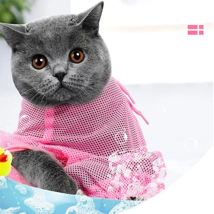 Adjustable Mesh Cat Grooming & Bathing Bag – Anti-Scratch Restraint for Washing, Nail Trimming & Care