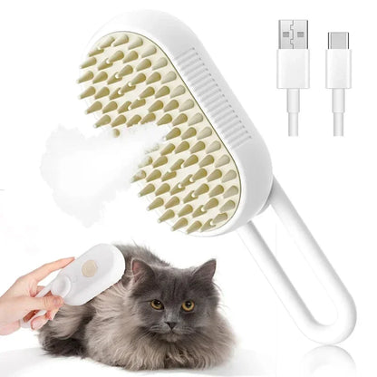 3-in-1 Steam Pet Grooming Brush – Spray Massage Comb for Detangling & Hair Removal (Cats & Dogs)