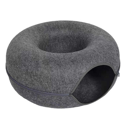 Round Cat Tunnel Bed, Felt Donut Nest & Scratcher for Kittens