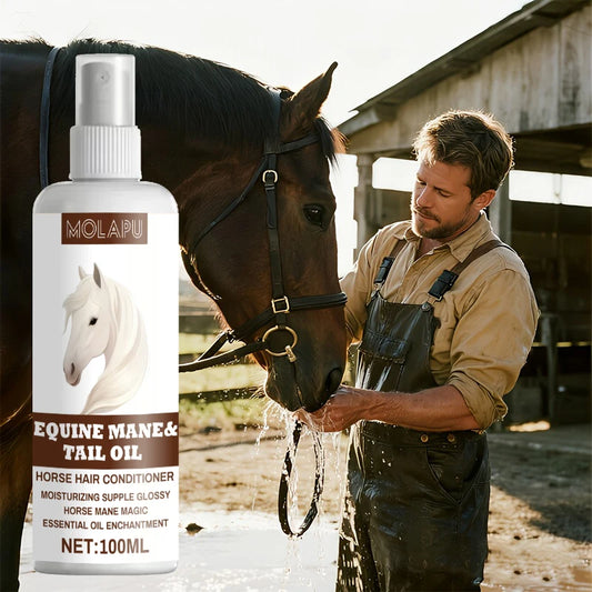 Horse Hair Care Oil, 100ml Mane & Tail Conditioner, Natural Shine-Enhancing and Dust-Resistant Grooming Oil, Portable Equestrian Grooming Supply