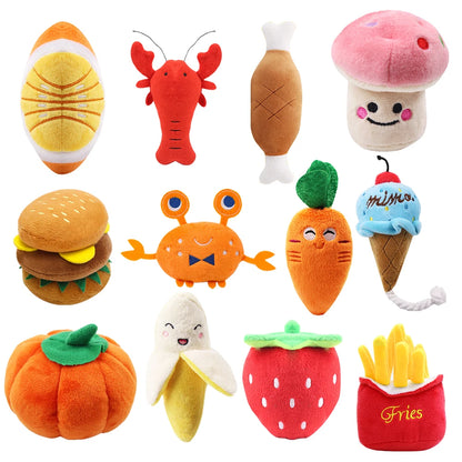Cute Plush Squeaky Dog Toy, Cartoon Fruit Animal Chew Toy, Interactive Puzzle Toy for Dogs and Cats