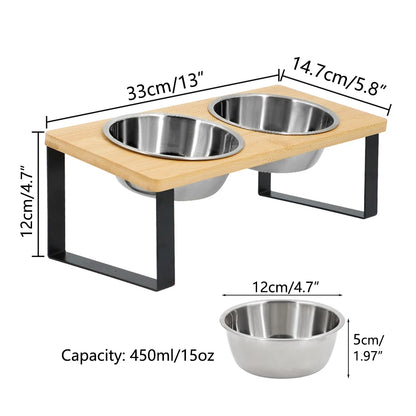 Elevated Cat Bowls with Food Mat – 15° Tilted Stand, Raised Stainless Steel Double Bowl Feeder for Cats