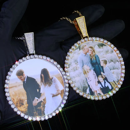 ESKEEM Big Circle Photo Medallion Pendant Necklace – Iced Out Hip Hop Memory Picture Jewelry Gift