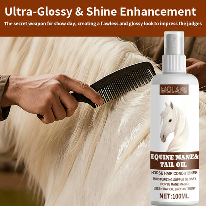 Horse Hair Care Oil, 100ml Mane & Tail Conditioner, Natural Shine-Enhancing and Dust-Resistant Grooming Oil, Portable Equestrian Grooming Supply