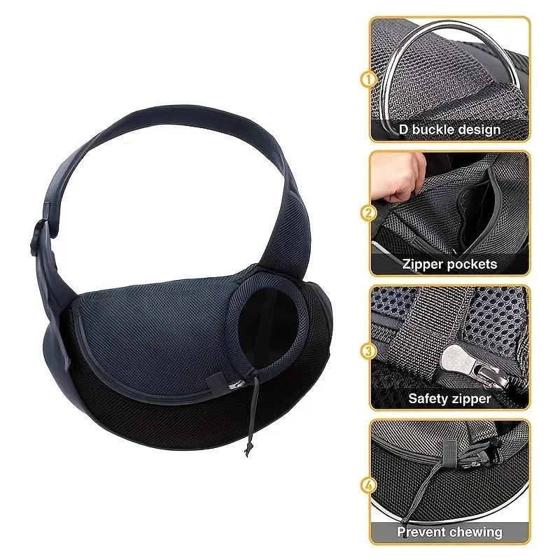 Dog & Cat Sling Carrier, Breathable Mesh Crossbody Backpack for Hiking & Travel