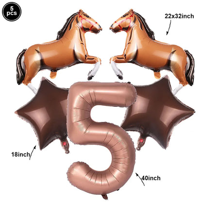 Horse Balloon Set, 30-Inch Horse-Shaped Balloons, 40-Inch Number Balloon and Star Balloons, Horse Racing-Themed Birthday Party Decorations