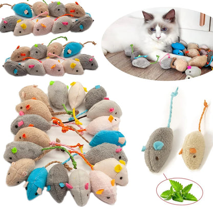 Catnip Rattle Mouse Toys (3–200 Pack) – Interactive Faux Fur Cat Mice Toys for Indoor Cats