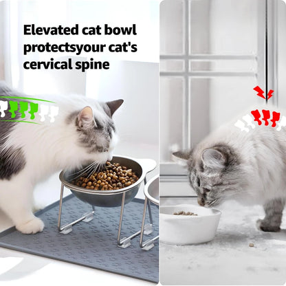 304 Stainless Steel Raised Cat Bowl, 15° Tilted Neck-Friendly Design