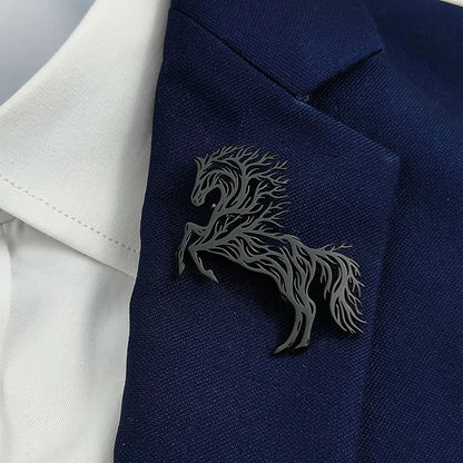 Horse Brooch, Stainless Steel Animal Lapel Pin with Tree Design, Fashion Suit and Clothing Badge, Handbag Accessory, Gift for Friends