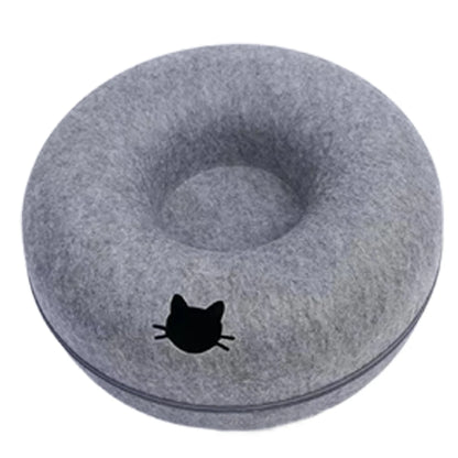Round Cat Tunnel Bed, Felt Donut Nest & Scratcher for Kittens