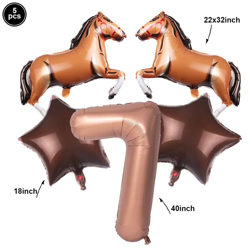 Horse Balloon Set, 30-Inch Horse-Shaped Balloons, 40-Inch Number Balloon and Star Balloons, Horse Racing-Themed Birthday Party Decorations