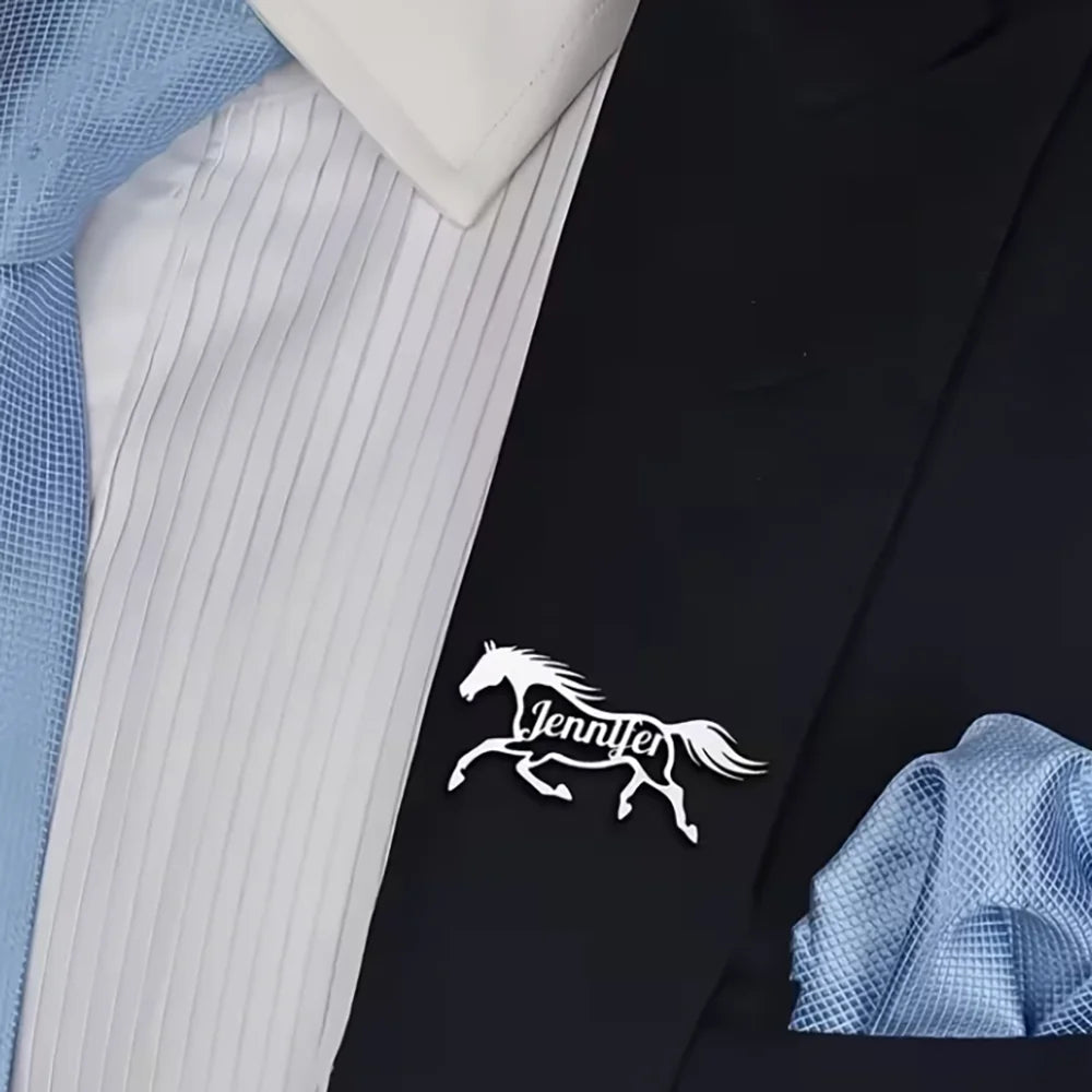 Custom Fierce Horse Brooch – Stainless Steel Engraved Lapel Pin for Men & Women Horse Lovers