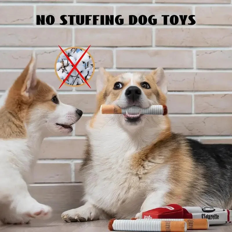 Squeaky Plush Dog Toy, Cigarette Design Interactive Chew Toy