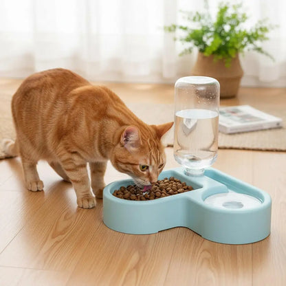 2-in-1 Automatic Pet Water Fountain & Double Bowl – Cat & Small Dog Feeding Station