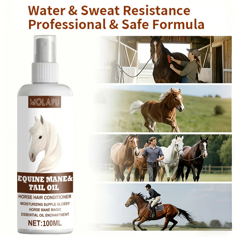 Horse Hair Care Oil, 100ml Mane & Tail Conditioner, Natural Shine-Enhancing and Dust-Resistant Grooming Oil, Portable Equestrian Grooming Supply