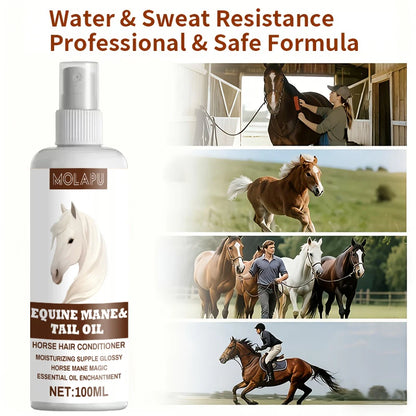 Horse Hair Care Oil, 100ml Mane & Tail Conditioner, Natural Shine-Enhancing and Dust-Resistant Grooming Oil, Portable Equestrian Grooming Supply