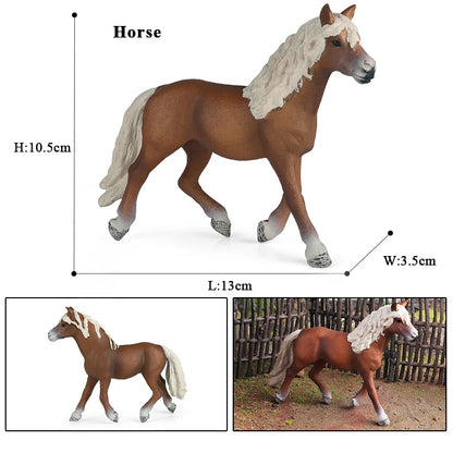 Oenux Realistic Horse Figurine, Forest Wild Steed Farm Animal Model, PVC Action Figure Toy, Haflinger and Ferghana Horse Collectible for Kids