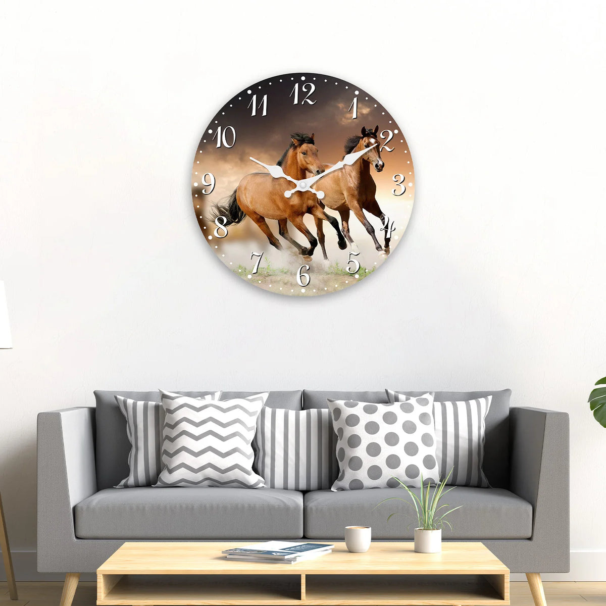 Personalized Horse Wooden Wall Clock – Silent Quartz Home Decor for Living Room, Bedroom & Kitchen (10–16 Inch)