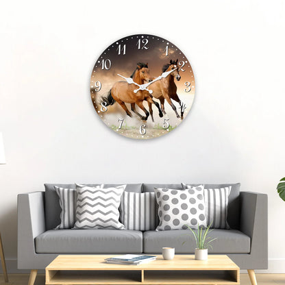 Personalized Horse Wooden Wall Clock – Silent Quartz Home Decor for Living Room, Bedroom & Kitchen (10–16 Inch)