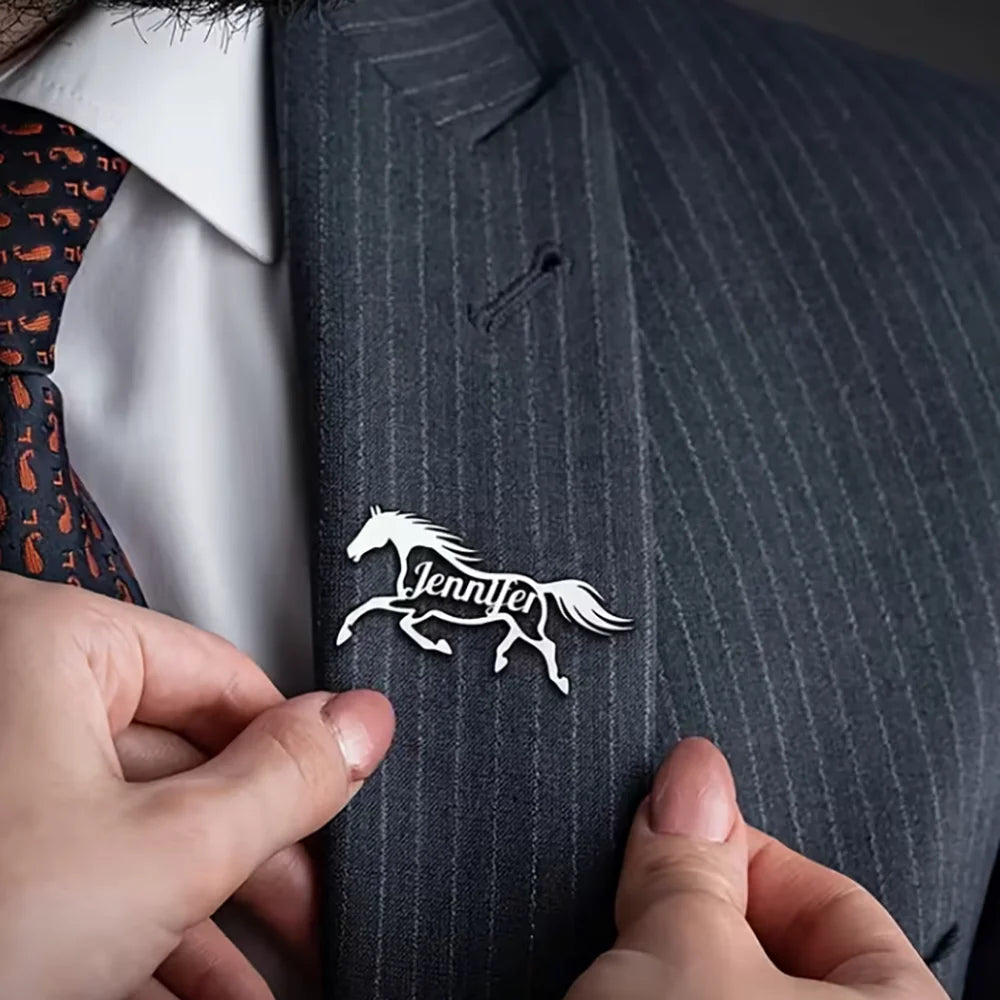 Custom Fierce Horse Brooch – Stainless Steel Engraved Lapel Pin for Men & Women Horse Lovers