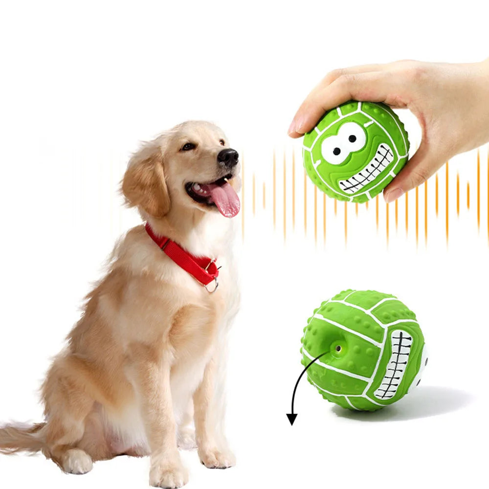 Smiley Face Latex Squeaky Toy - Pet Chew Ball for Dogs, Helps with Teeth Cleaning & Grinding, Durable Latex Material,