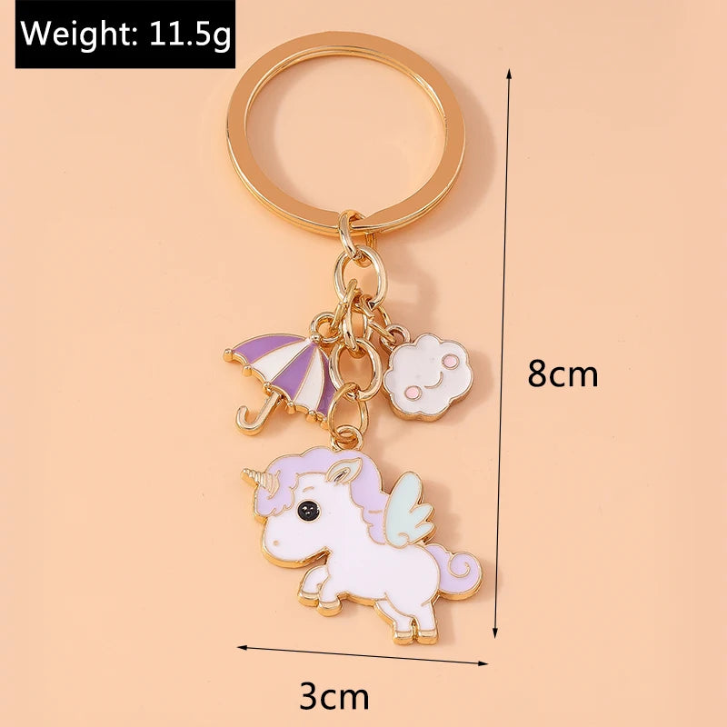 Enamel Horse Unicorn Keychain, Cute Animal Key Ring Pendant, Car Key Holder, Handbag Accessory, DIY Jewelry Gift for Women and Girls