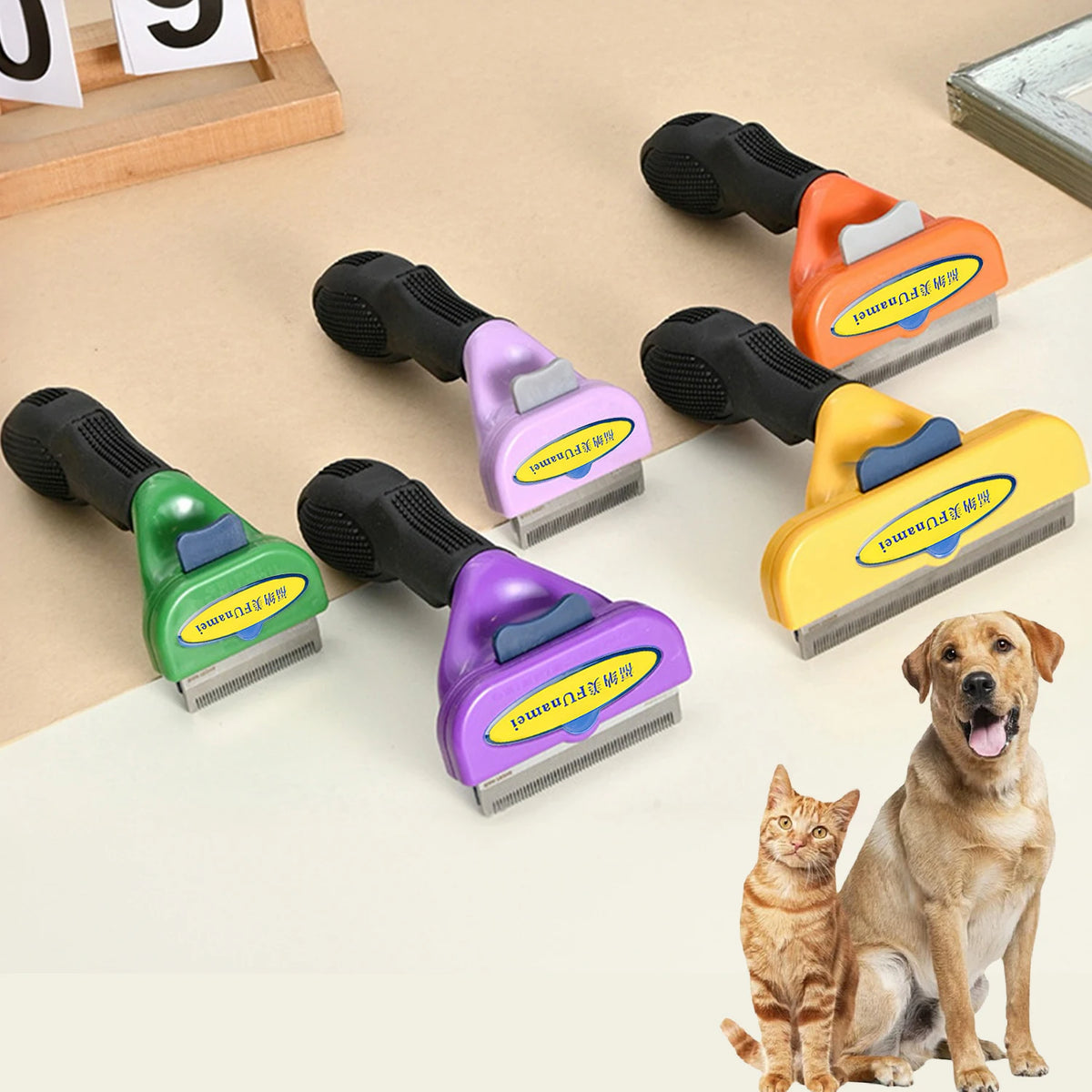 Pet Grooming Brush & Comb – Dog & Cat Hair Detangler, Knot Remover & Anti-Lice Grooming Tool for Short & Long Hair
