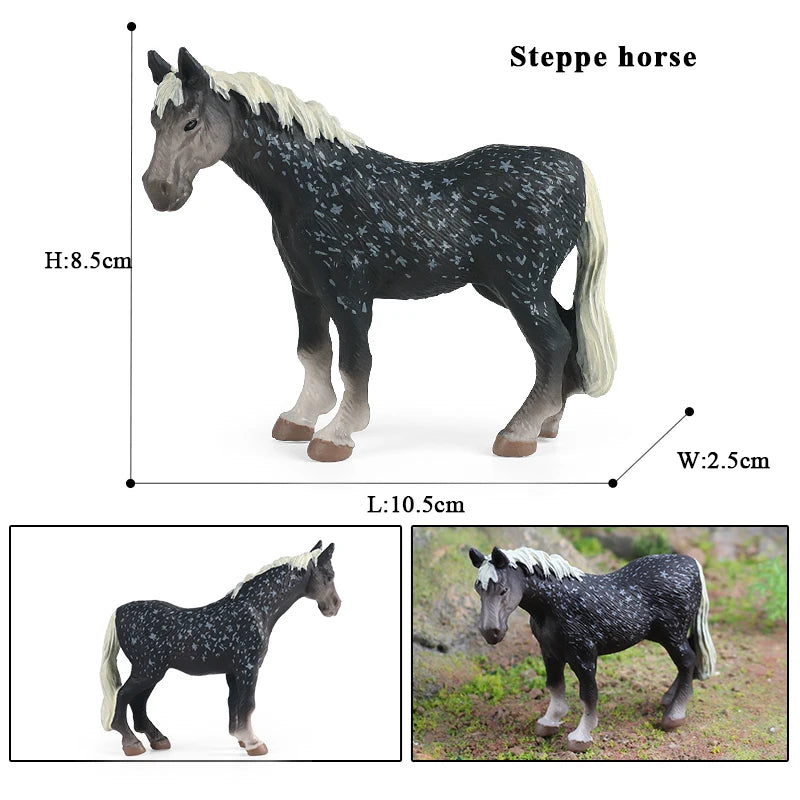 Oenux Realistic Horse Figurine, Forest Wild Steed Farm Animal Model, PVC Action Figure Toy, Haflinger and Ferghana Horse Collectible for Kids