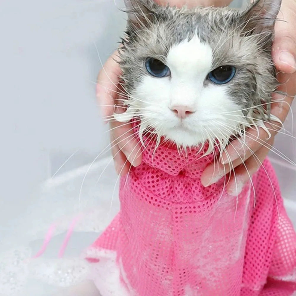 Adjustable Mesh Cat Grooming & Bathing Bag – Anti-Scratch Restraint for Washing, Nail Trimming & Care