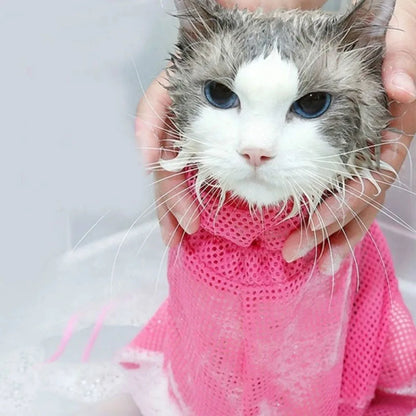 Adjustable Mesh Cat Grooming & Bathing Bag – Anti-Scratch Restraint for Washing, Nail Trimming & Care