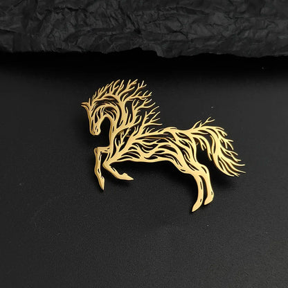 Horse Brooch, Stainless Steel Animal Lapel Pin with Tree Design, Fashion Suit and Clothing Badge, Handbag Accessory, Gift for Friends