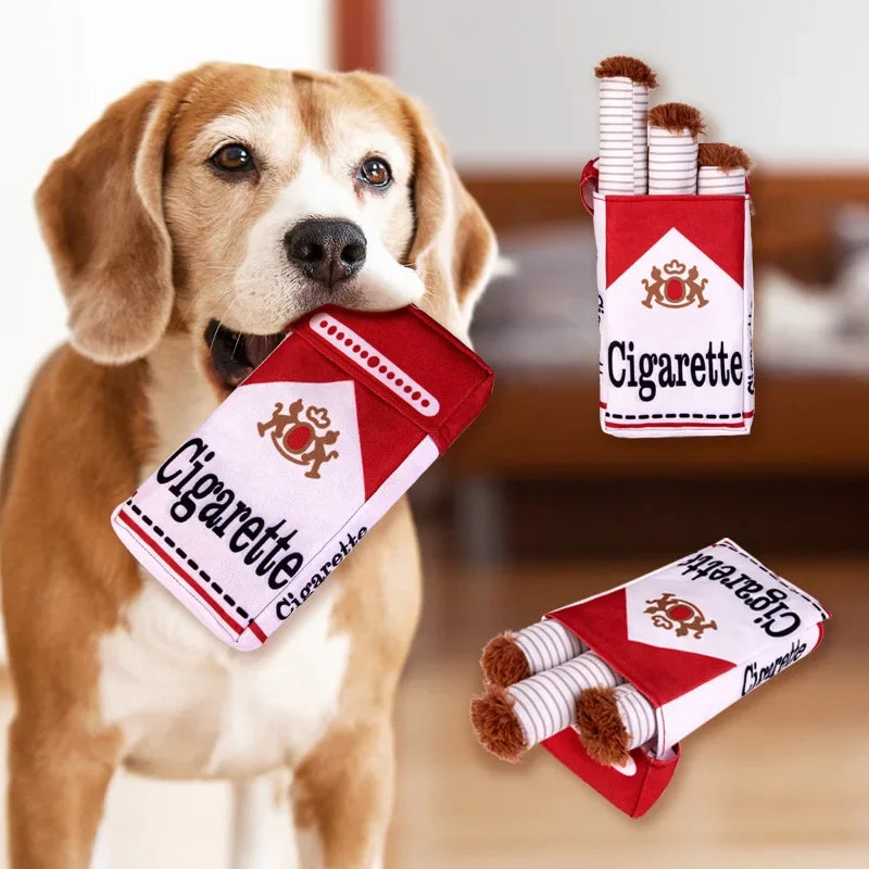 Squeaky Plush Dog Toy, Cigarette Design Interactive Chew Toy