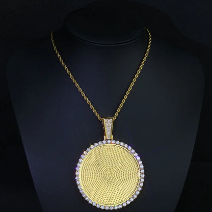 ESKEEM Big Circle Photo Medallion Pendant Necklace – Iced Out Hip Hop Memory Picture Jewelry Gift