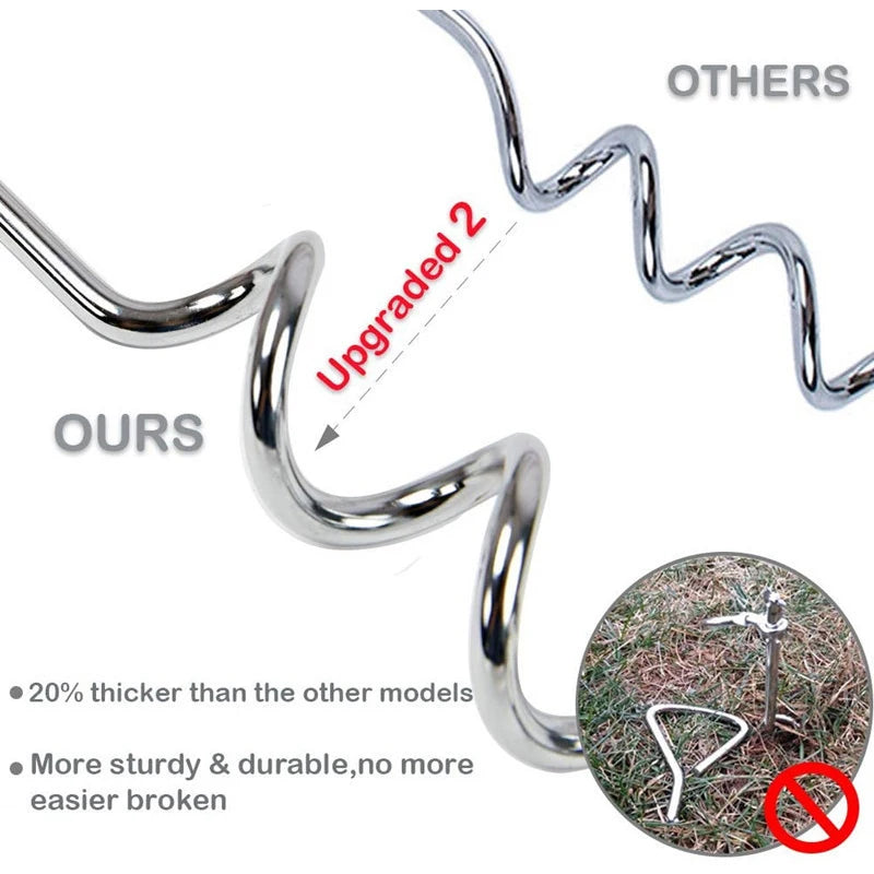 Stainless Steel Dog Tie-Out Stake – Ground Anchor Spike with Steel Cable Leash