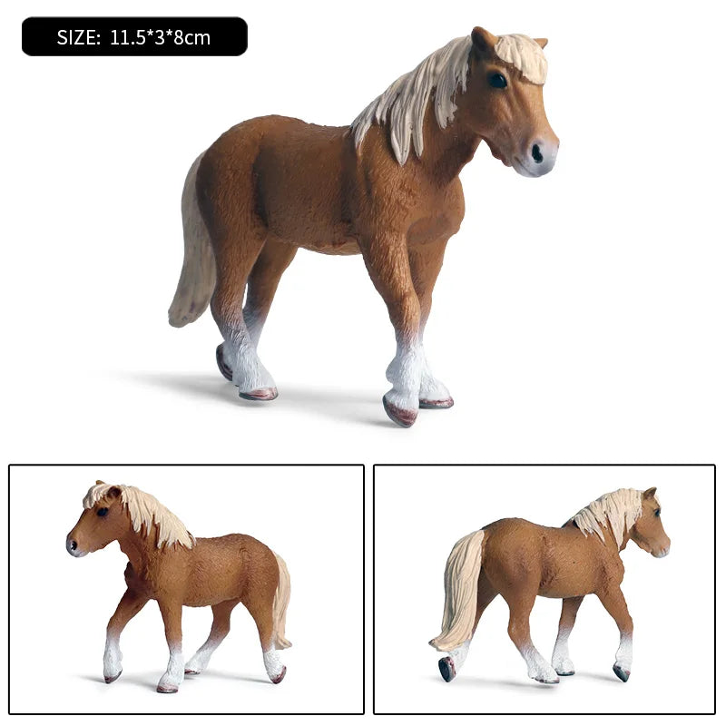 Oenux Realistic Horse Figurine, Forest Wild Steed Farm Animal Model, PVC Action Figure Toy, Haflinger and Ferghana Horse Collectible for Kids