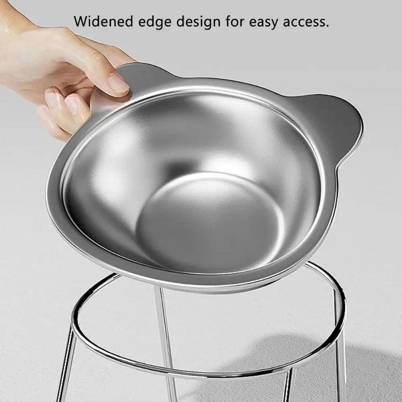 304 Stainless Steel Raised Cat Bowl, 15° Tilted Neck-Friendly Design