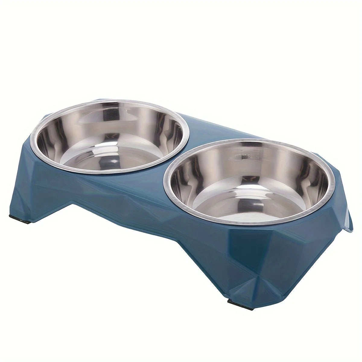 Stainless Steel Double Pet Bowl – Diamond Pattern Non-Slip Food & Water Feeder for Dogs & Cats