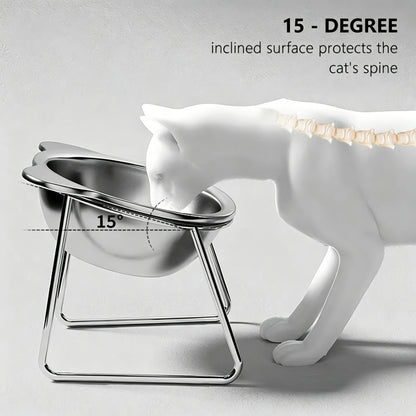 304 Stainless Steel Raised Cat Bowl, 15° Tilted Neck-Friendly Design