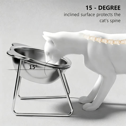 304 Stainless Steel Raised Cat Bowl, 15° Tilted Neck-Friendly Design