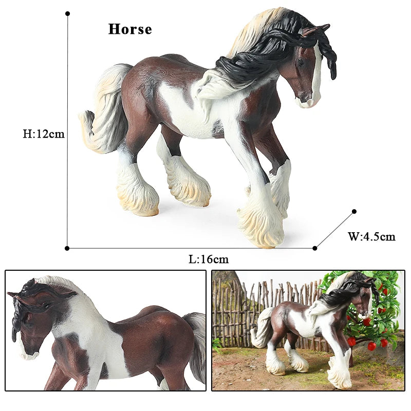 Oenux Realistic Horse Figurine, Forest Wild Steed Farm Animal Model, PVC Action Figure Toy, Haflinger and Ferghana Horse Collectible for Kids