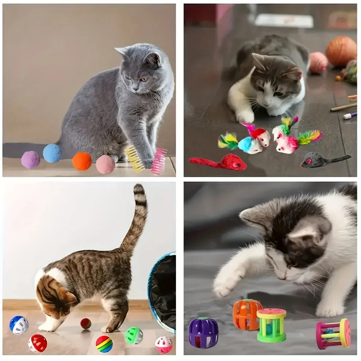 Cat Toys Mixed Pack (56/28/14 pcs) – Plastic & Plush Toy Variety Set for Multiple Cats