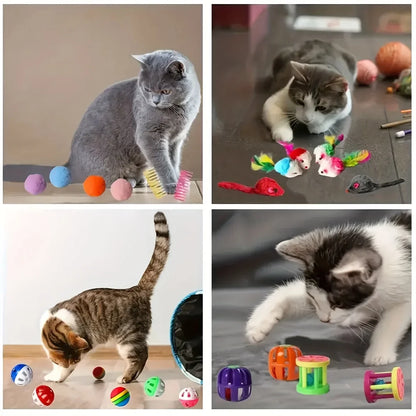 Cat Toys Mixed Pack (56/28/14 pcs) – Plastic & Plush Toy Variety Set for Multiple Cats