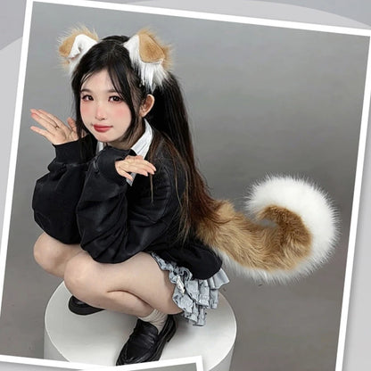 Halloween Dog Ear & Tail Costume Set, Plush Animal Cosplay Accessories
