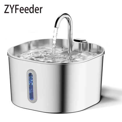 ZYFeeder 2.2L Automatic Cat Water Fountain – Stainless Steel Square Pet Drinking Fountain with Water Level Window
